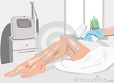 Illustration.Elos epilation, hair removal procedure on a womanâ€™s body. Beautician doing laser rejuvenation Vector Illustration